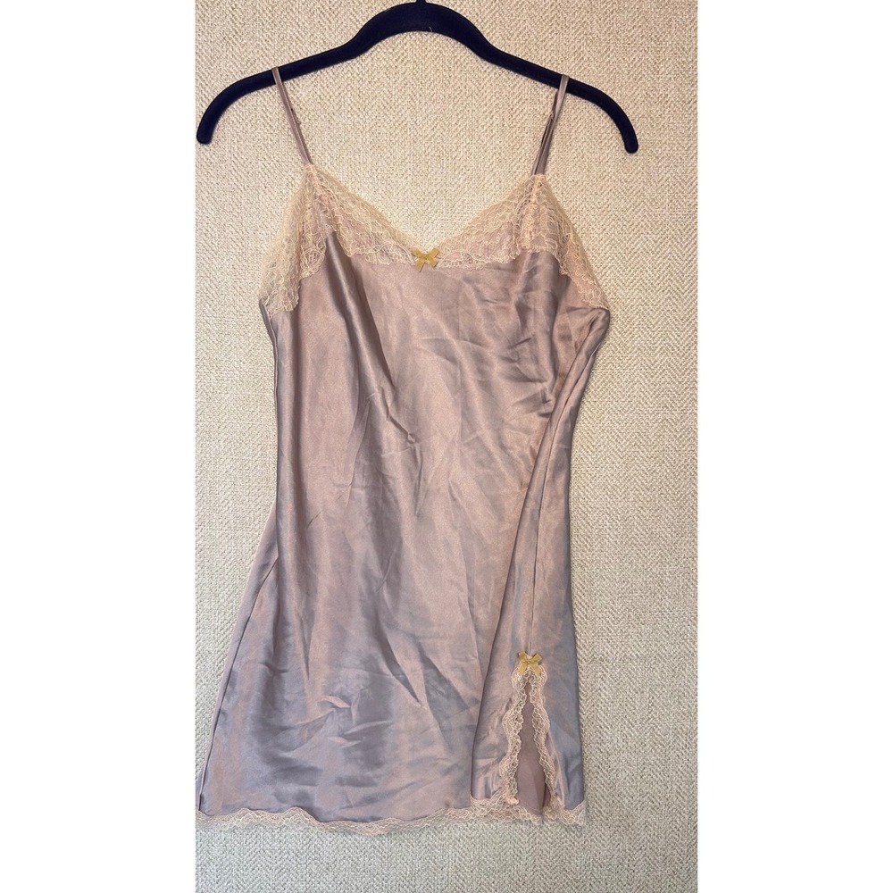 Victorias Secret Satin Lace Trim Chemise Slip Dress Mauve Pink Small S/P Y2K